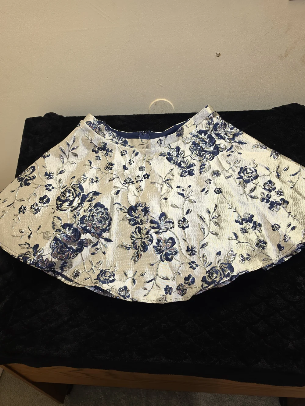 City Studio Ivory Metallic Circle Skirt with Navy Floral